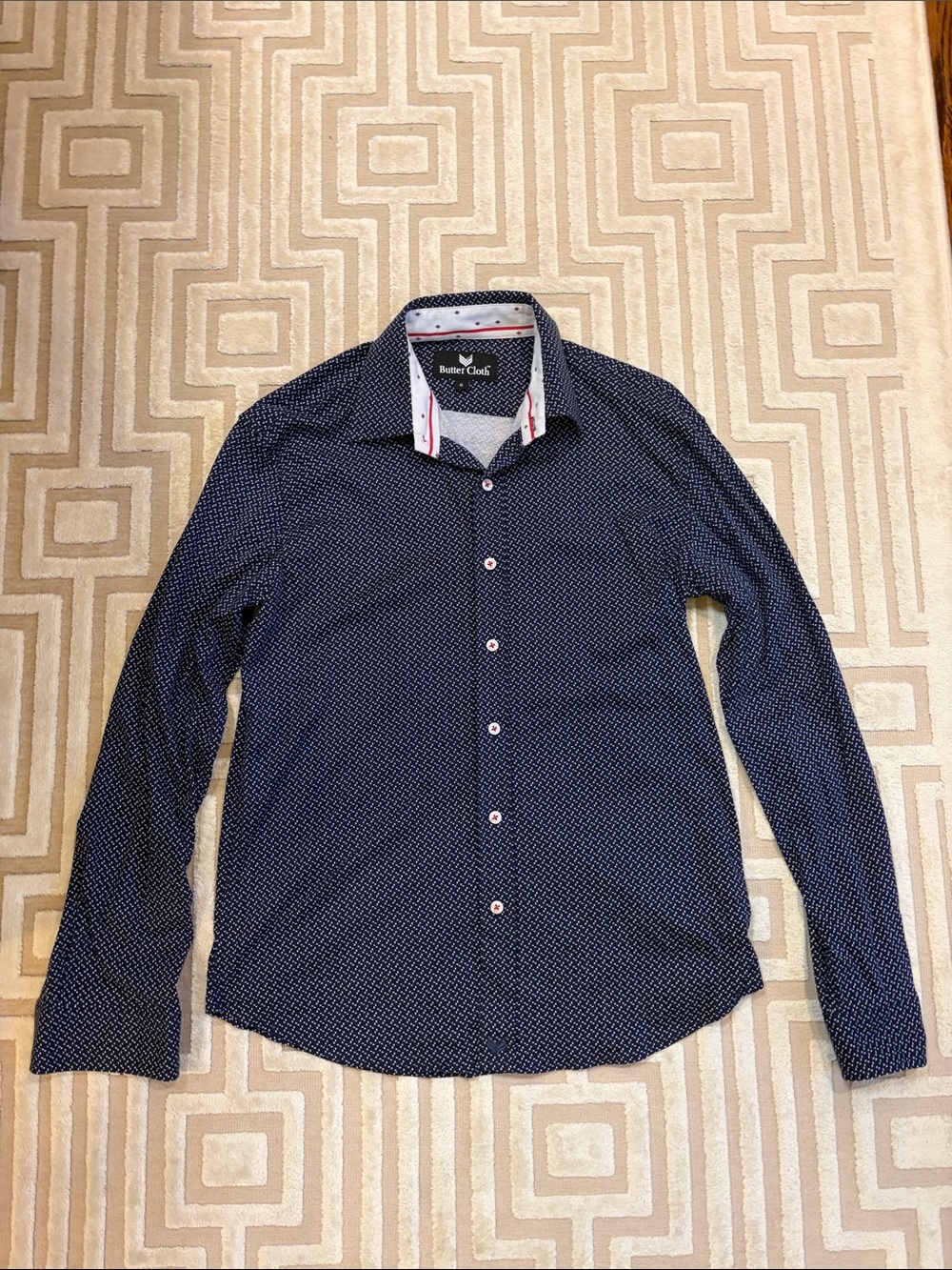 ButterCloth Men's Navy Patterned Button-Up Shirt